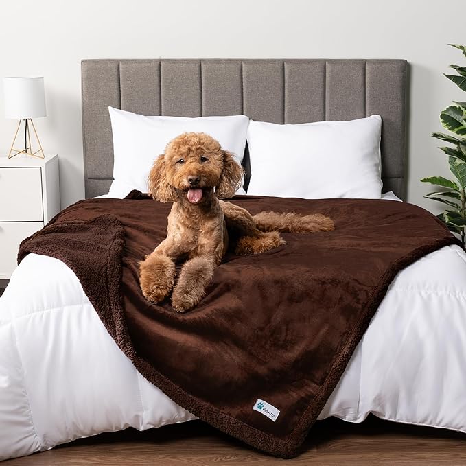 PetAmi Waterproof Dog Blanket for Medium Large XL Dog Puppy Cat Throw for Couch Cover Leakproof Protection, Sherpa Fleece, Reversible Soft Washable 80x60 Brown Brown
