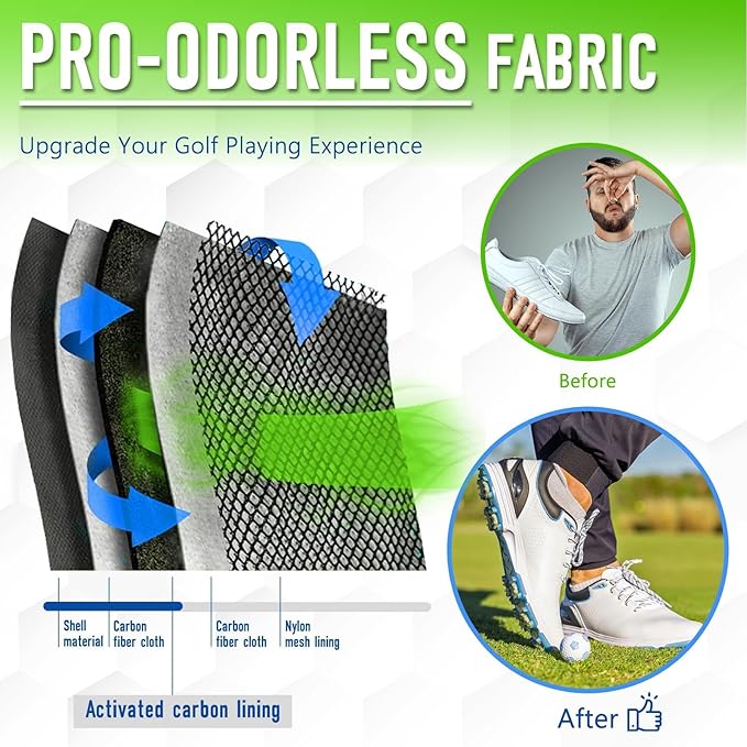 Smell Proof Shoe Cleat Bag for Travel Men - Golf Soccer Zippered Sport Shoe Carrier Bags with Ventilation & Side Pockets for Socks, Tees, Golf Balls; Golf Accessories Fathers Dad Day Gifts for Men