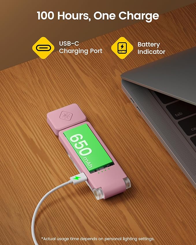 Glocusent 12 LED Rechargeable Book Light, Clip-on Reading Lamp with 5 Colors & 5 Brightness Levels, Up to 100Hrs Runtime, Eye-Caring Reading Lights for Books in Bed, Perfect for Book Lovers, Kids