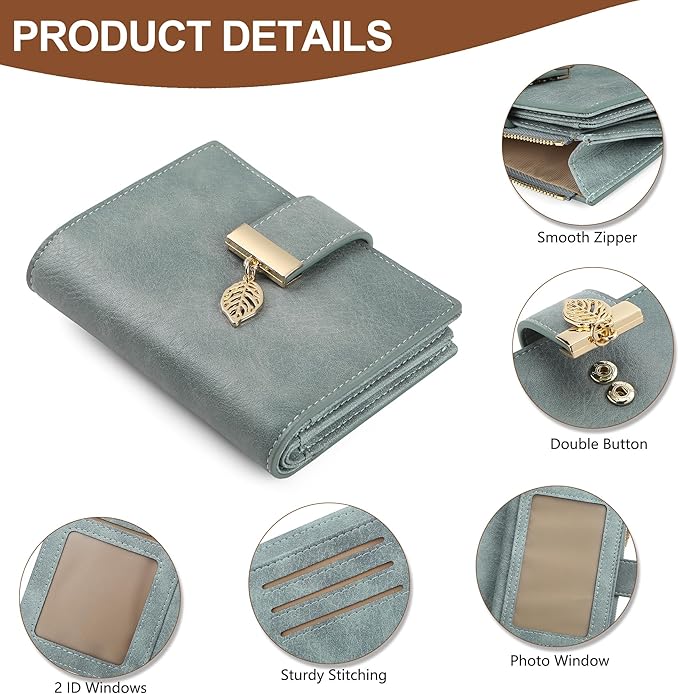 yiijay Small Wallet Women RFID Blocking Leather Bifold Wallet Credit Card Holder for Women Ladies Compact Wallet Mini Purse With Zipper Pocket