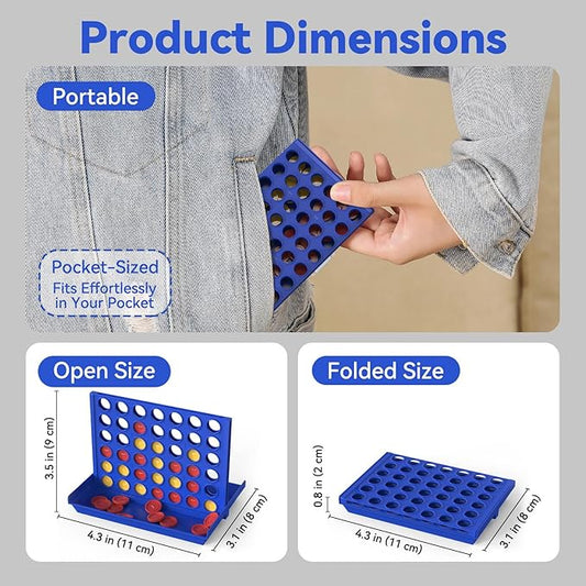 4-Pack Mini Pocket Sized 4 in a Row Board Game for Kids Ages 3+, Perfect Party Bag Fillers for Kid Classroom Prizes Rewards Unisex Kids Party Favour Toy Stocking Fillers Boys Girls