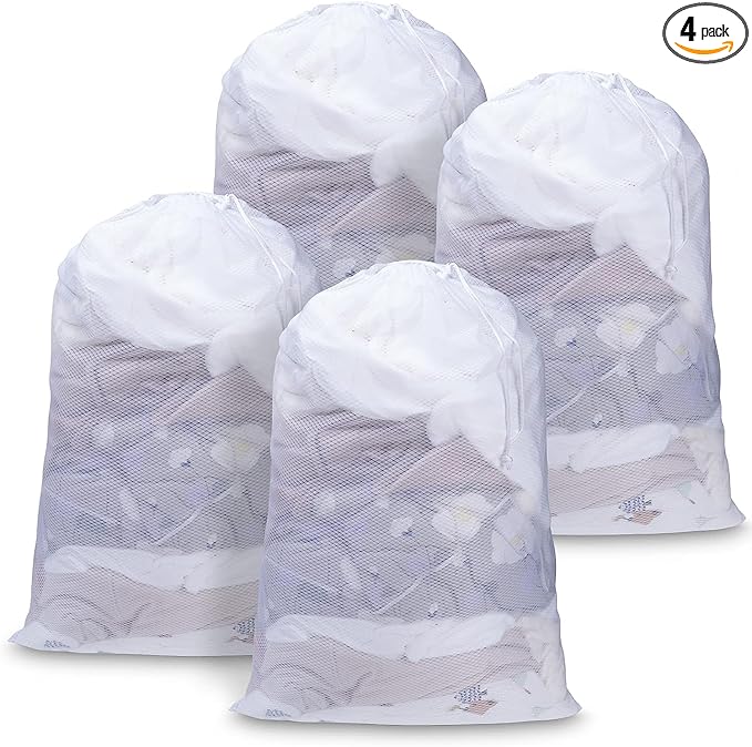 Meowoo Large Mesh Laundry Bag, 27×36inch Heavy Duty Mesh Laundry Bags Drawstring Lockable, Laundry Hamper Liner, Machine Washable, for Travel,Storage, Sports Factories, Dorms, Black 1pcs