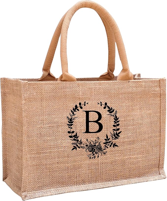 Initial Jute Tote Bags for Women, Thank You Gifts for Birthday, Wedding, Beach, Appreciation Gifts for Teacher