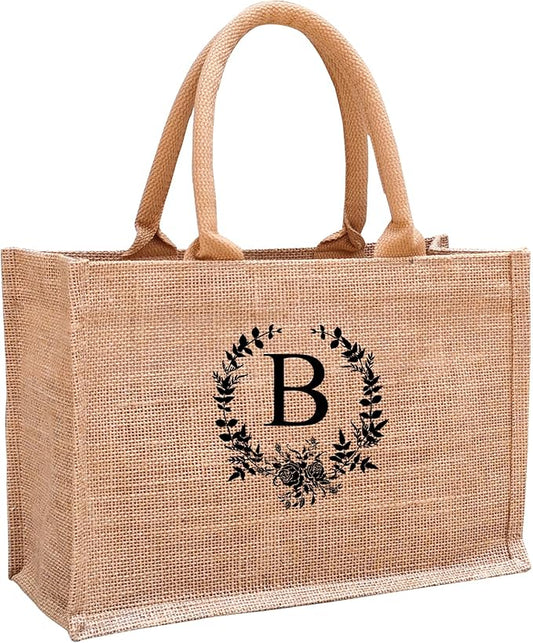 Initial Jute Tote Bags for Women, Thank You Gifts for Birthday, Wedding, Beach, Appreciation Gifts for Teacher