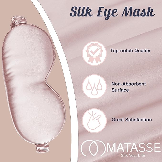 MATASSE Silk Eye Mask for Sleeping with Adjustable Elastic Band - 3D Contoured, Eye Cover Sleep Mask w/Genuine Mulberry Silk Including The Strap for Women, Men (Pink/Black)