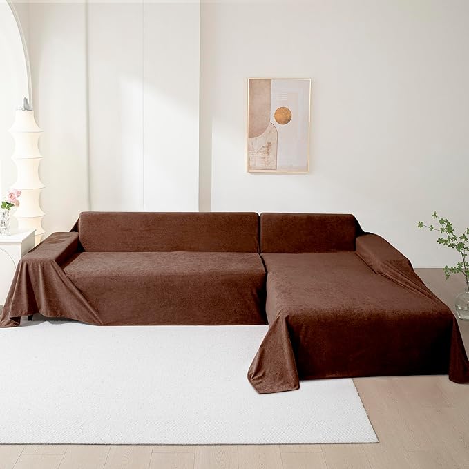 MEETSKY Couch Cover Washable for 2 Cushion Sofa, Cat Scratch Proof Furniture Protector Love Seat L Shape Couch Covers Soft Sectional Sofa Cover for Dogs Pets, 71" x 118", Chocolate