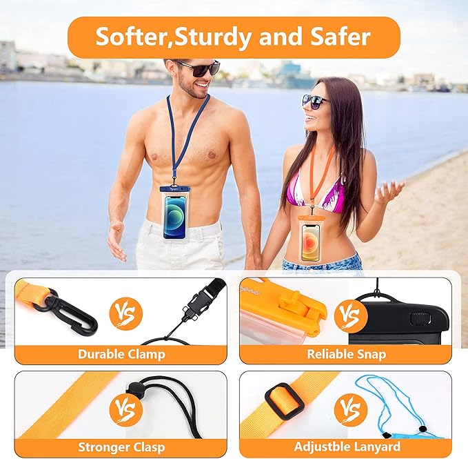 Waterproof Phone Pouch Bag - 7.5in Water Proof Cell Phone Case for Beach Travel, IPX8 Dry Bag with Lanyard for iPhone 17 16 15 Pro Max Galaxy S25 S24 Ultra, Cruise Ship Essentials 2025