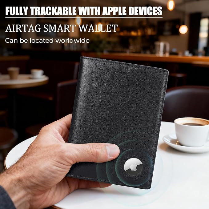 Polare Luxury RFID Blocking Leather Passport Holder Travel Wallet For Men and Women (Black/Brown with AirTag Slot)