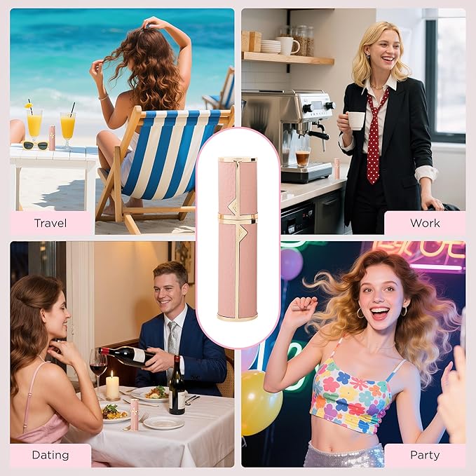 Travel Perfume Bottle Refillable, Sparkle Perfume Atomizer Leak-Proof Portable 5ML Mini Empty Atomizer Sprayer Bottle for Traveling and Outgoing (Pink - Leather style, 5ML)