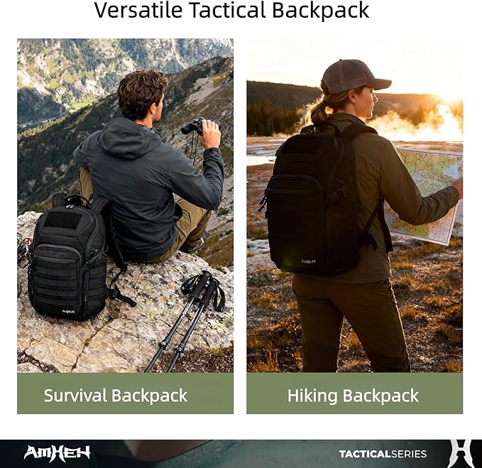 32L Military Tactical Backpack - Rugged Molle Assault Pack Fits 17 Inch Laptop for Survival Hiking Outdoor Travel Work (Black)