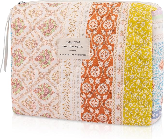 Floral Makeup Bag, Small Cosmetic Bag for Women Girls, Cute Cotton Makeup Bag, Quilted Makeup Bags, Flower Travel Toiletry Organizer Bag(Color-Coded Floral)
