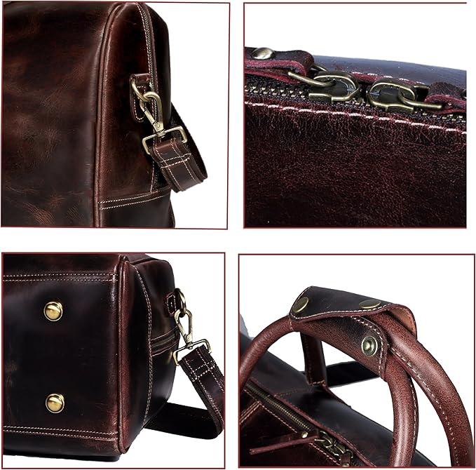 21 Inch Genuine Buffalo Leather Travel Duffle Bag | Overnight Weekend Leather Bag | Sports Gym Duffel for Men| Airplane Under Seat Carry on Bags (brown)