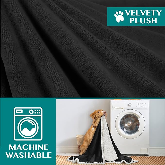 PetAmi Dog Blanket for Medium Large Dogs, Pet Bed Blanket Cat Puppy Kitten, Fleece Furniture Couch Cover Protector Sofa Car, Soft Sherpa Dog Throw Plush Reversible Washable, 40x60 Black