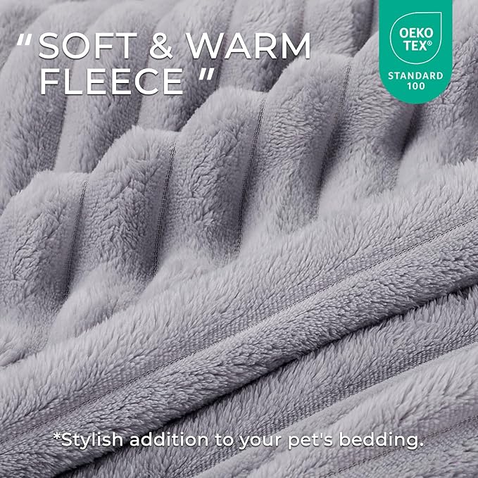 LINENLUX 1 Pack 3 Soft Fleece Dog Blanket for Pet Washable Warm Cat Puppy Fluffy Calming Flannel Grey Large