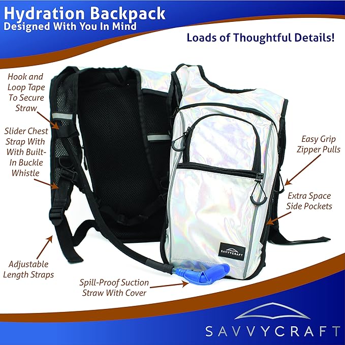 SavvyCraft Hydration Backpack with 2 Liter Water Reservoir, Lightweight Insulation Water Backpack Bladder Bag for Festivals, Biking, Cycling, Hiking, Running and Outdoor