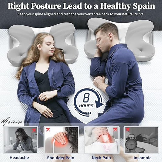 Cervical Neck Pillow, Side Sleeper Pillows, Cooling Ergonomic Neck Support Pillow for Neck Pain Relief, Orthopedic Contour Memory Foam Pillows for Side Back & Stomach Sleepers