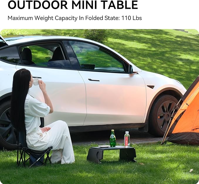 YONZEE Foldable Desk Food Tray (Carbon Edition) for Tesla Model Y Juniper Model 3 - Upgraded Table with Support Leg for Dining, in-Car Work, Travel and Outdoor (2 Pack)