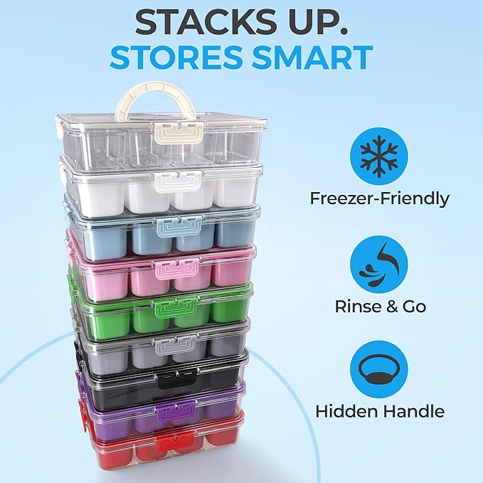 Snackle Box Container with Lid- Travel Charcuterie Box with Handle - Organizer for Candy, Fruit, Nuts, Veggies, Snacks, Beach Essentials, Portable Lunch Box (Blue, Large)