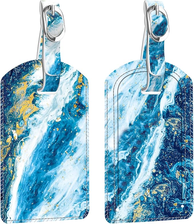 FINTIE 2 Pack Luggage Tags, Leather Name ID Labels with Privacy Cover for Travel Bag Suitcase, Theme - Sandy Wave