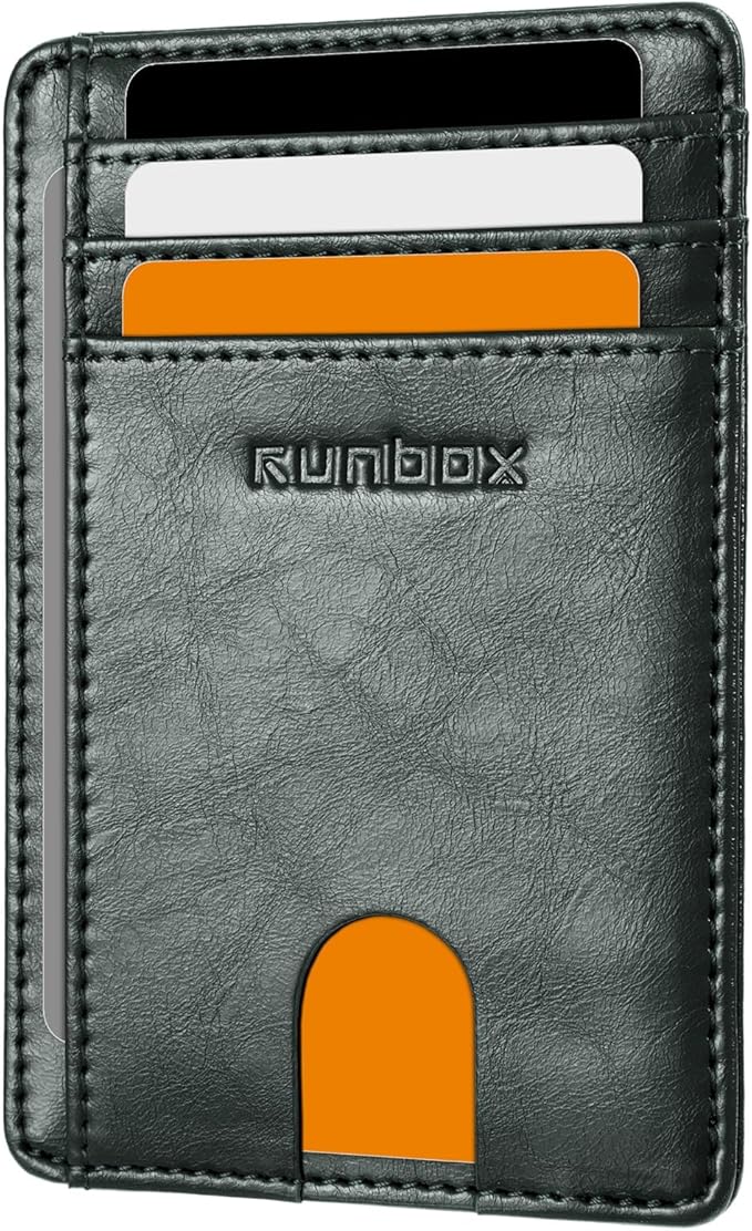 RUNBOX Slim ID Cases Minimalist Front Pocket RFID Blocking Leather Wallets for Men and Women Card Holder Wallets Gifts for men