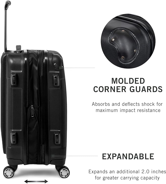 Kenneth Cole REACTION Renegade Luggage Expandable 8-Wheel Spinner Lightweight Hardside Suitcase, Black, 24-Inch Checked