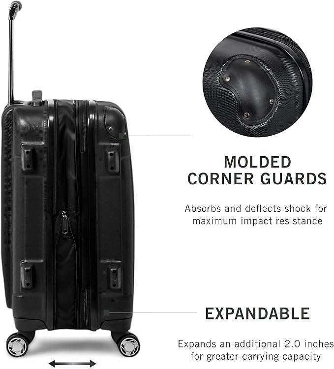 Kenneth Cole REACTION Renegade Luggage Expandable 8-Wheel Spinner Lightweight Hardside Suitcase, Black, 20-Inch Carry On