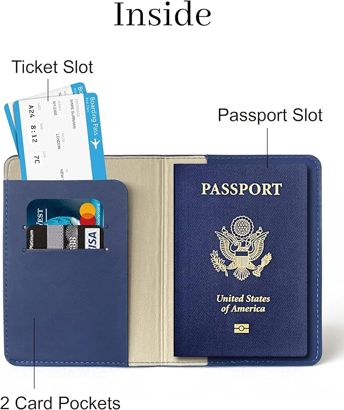 PU Leather Passport Holder Covers Case, Waterproof Rfid Blocking Travel Wallet Passport Holder(Marine Blue)