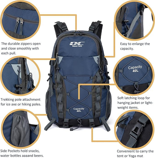 Diamond Candy Waterproof Hiking Backpack for Men and Women, Lightweight Day Pack for Travel Camping