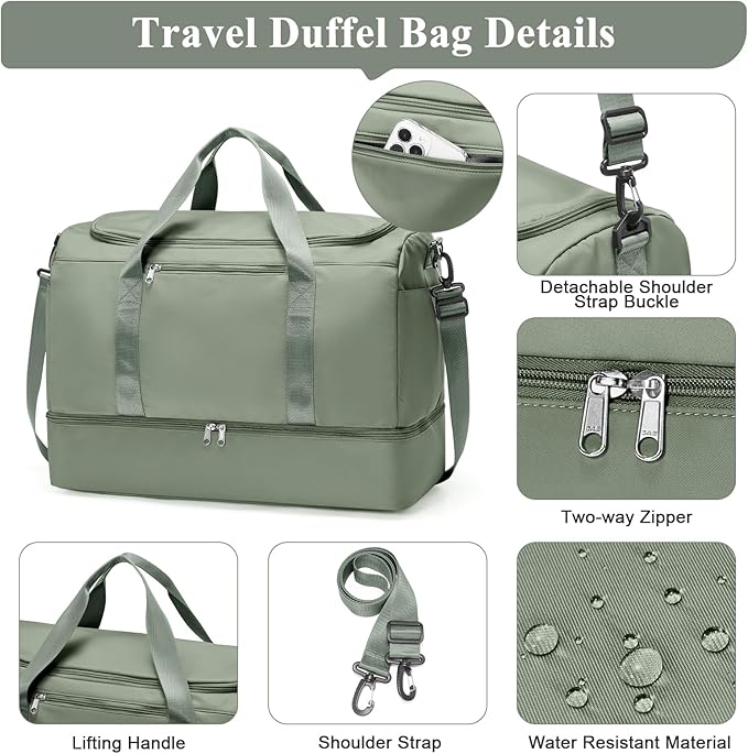 Travel Duffle Bag with Shoe Compartment, XL Weekender Bags for Women, Carry On Overnight Bags for Gym Sports & Business Trips, Water-Resistant Hospital Bag for Labor and Delivery