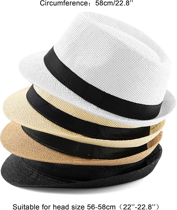 FALETO Unisex Summer Panama Straw Fedora Hat Short Brim Beach Sun Cap Classic