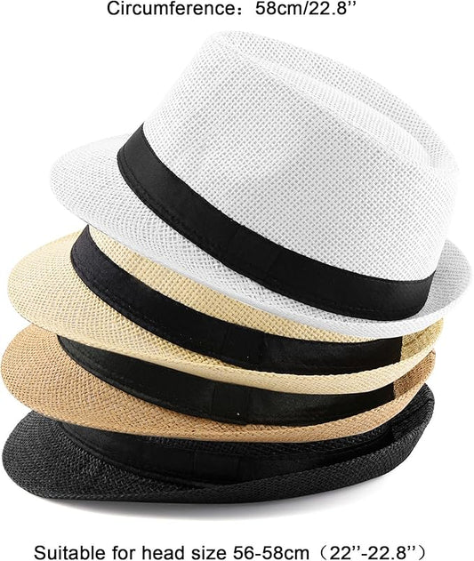 FALETO Unisex Summer Panama Straw Fedora Hat Short Brim Beach Sun Cap Classic