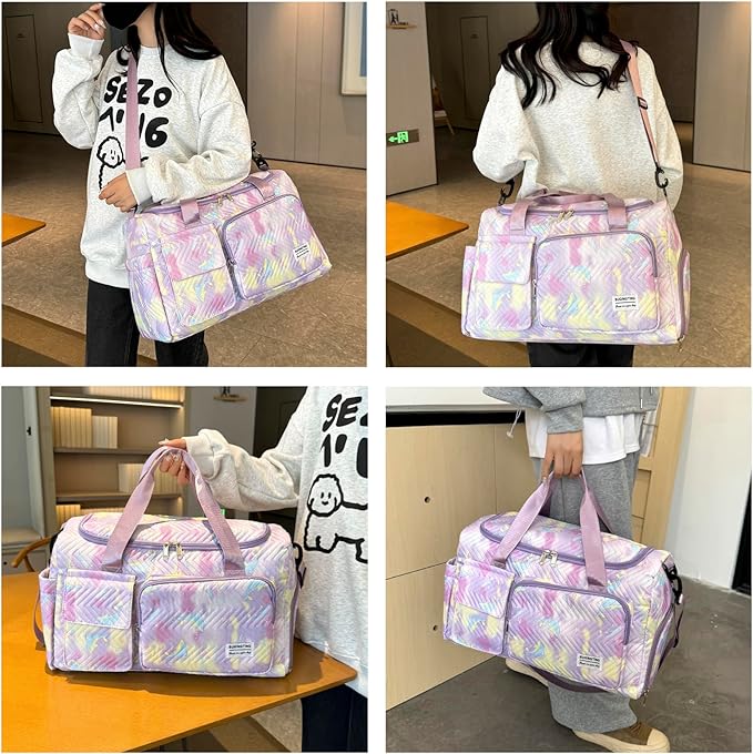 Small Gym Bag for Women, Travel Duffle Bag Carry On Weekender Bag with Shoe Compartment