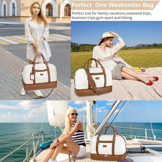 Wogarl Weekender Bags for Women Large Canvas Overnight Bag Travel Duffel Bags Carry on Shoulder Weekend Bag with Shoe Compartment for Travel Night Flight Daily Use