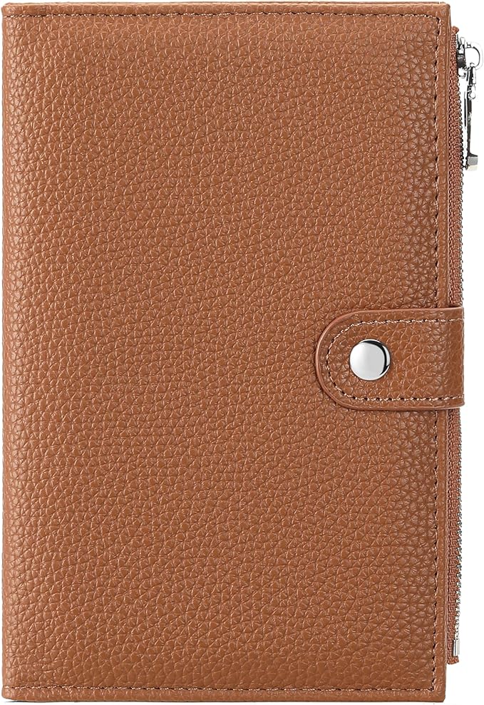 Passport Holder for Women Leather Passport Wallet for Travel RFID Blocking Passport Wallet Credit Card Holder with Zipper Pocket