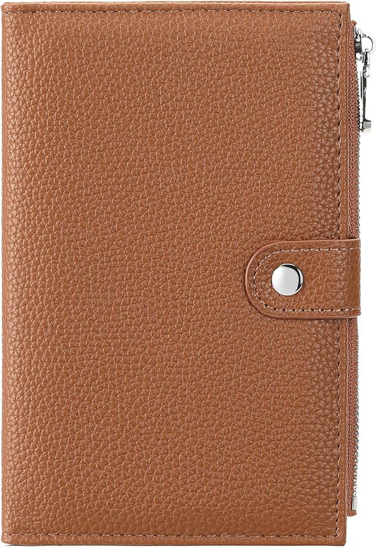 Passport Holder for Women Leather Passport Wallet for Travel RFID Blocking Passport Wallet Credit Card Holder with Zipper Pocket