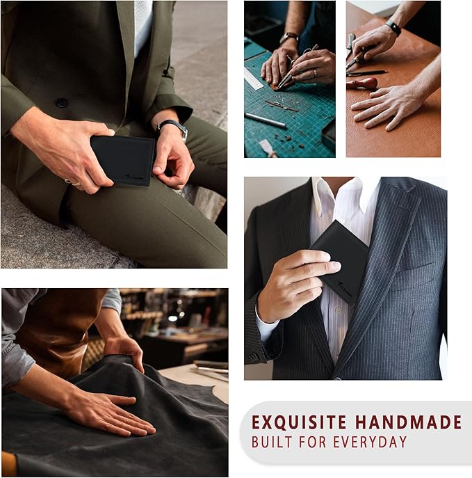 Travelambo Genuine Leather Wallet for Men with Gift Box - Handmade Bifold Stylish - Mens Wallets Rfid Blocking with 2 ID Windows