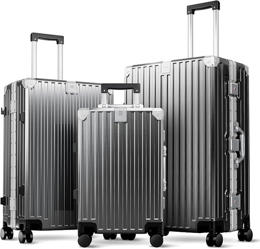 ALPHA CAMP 3 Piece Luggage Sets With Layer Dual Aluminum Frame,TSA Spinner Wheels, 3-Layer PC Hardside Carry on and Checked Lightweight Zipperless Suitcase Sets,Type-C USB Charging Port Cup Holder