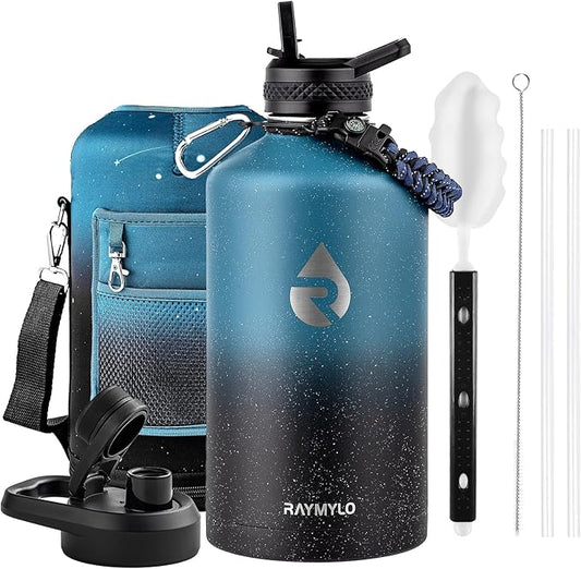 128oz Insulated Water Bottle, Triple Wall Vacuum Stainless Steel Water Bottles - Keeps Cold 48H, Reusable One Gallon Jug for Gym, Sports, Camping, Hiking,Travel, Starry Sky-Indigo/Black