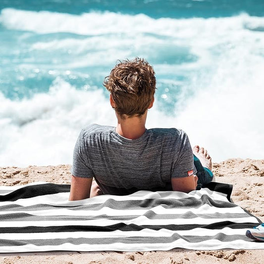 Cotton Oversized Beach Towel - Extra Large 40"X70" Plush Thick Mens Beach Towels, XL Fluffy Stripe Pool Towels Charcoal Gray Swimming Towel for Adults Mens Women