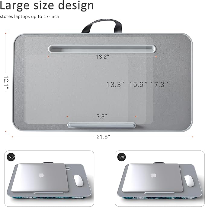 Millhome Lap Desk | Portable Laptop Desk – Fits Up to 17.3" Laptops –Detachable & Washable, Phone Holder, Device Ledge – for Writing, Working, Reading on Bed, Couch, Sofa, Floor – Blue Waves