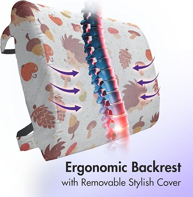 Ambesonne Mushroom Lumbar Back Support Pillow, Autumn Inspired Pattern with Natural Elements Hedgehogs Acorns and Apples, High Density Foam for Office Chairs Car Seats, 14" x 13", Burgundy White