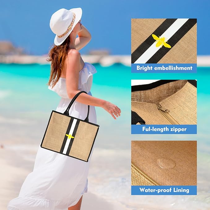 Large Beach Bag Jute Woven Tote