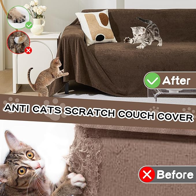 MEETSKY Couch Cover for 3 Cushion Sofa Washable, Cat Scratch Proof Sofa Covers, Furniture Protector L Shape Sofa Slipcovers Soft Sectional Couch Covers for Dogs, 71" x 134", Brown
