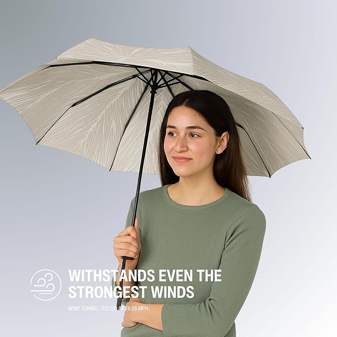 Knirps T.200 Duomatic Compact Rain Umbrella in Liana Nature – Wind Tunnel Tested to 93 mph, Aluminum Steel Fiberglass Frame, 38in Canopy, OEKO-TEX, High-Performance Automatic Travel Umbrellas