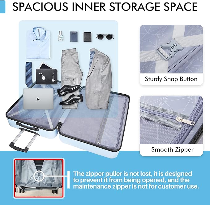 AnyZip Luggage PC ABS Hardside Lightweight Suitcase with 4 Universal Wheels TSA Lock Checked-Large 30 Inch Light Blue