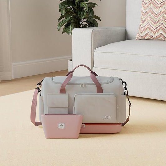 Small Gym Bag for Women, Travel Duffle Bag Carry On Weekender Bag with Shoe Compartment