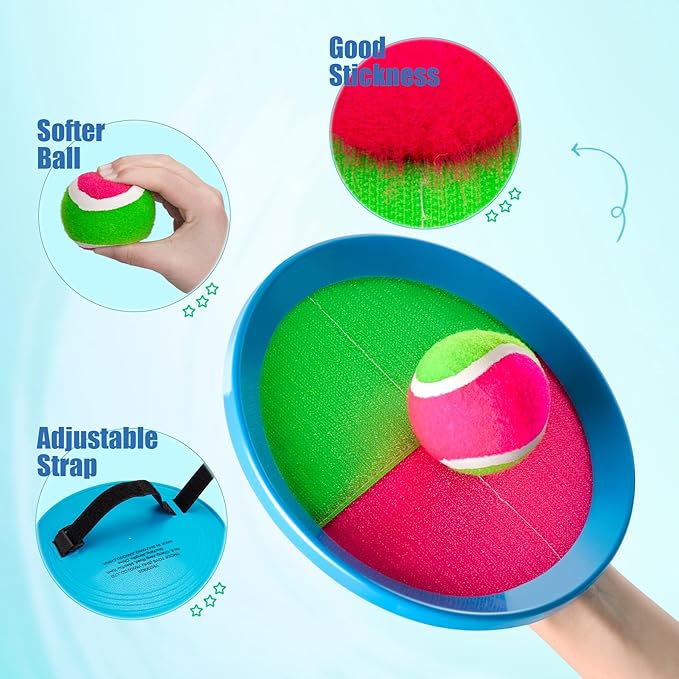 PlayZap Toss and Catch Ball Set Ultra Sturdy ABS- Family Games Christmas Stocking Stuffers Gift for Toddlers Kids Teens Boys Girls 3-5 5-8 8-13+ Yrs - Baseball Toys for Beach Pool Yard Outdoor 6 Pack