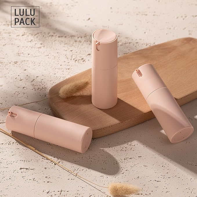 Airless Pump Bottles Travel: Lotion Dispenser for Small Size - Empty Shampoo Containers - Mini Vacuum Jar for Cream - 1 oz Plastic Pink