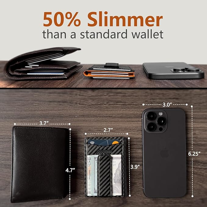 Housmai Magnetic Closure Slim Wallet with Money Clip Gift Boxed,Genuine Leather Front Pocket Wallet for Men, 3.9"x 2.9", RFID Blocking
