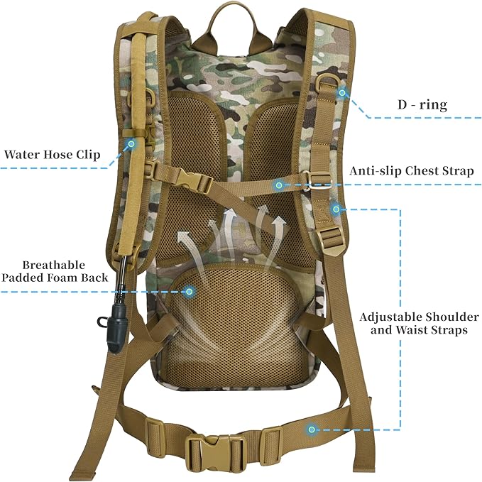 Tactical Hydration Backpack,tactifans Water Backpack with 3L Water Bladder,Tactical Molle Hydration Pack for Men Women,Hydration Pack Backpack for Hiking,Running,Hunting,Biking